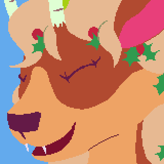 Thumbnail for gallery item "crimmus.png". It depicts an abstract portrait of a deer character.
