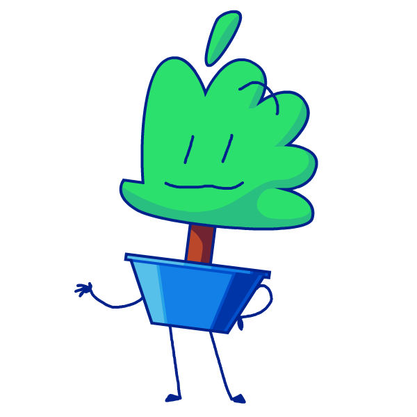 A digital art piece depicting the cartoon potted plant Planty smiling and waving at the viewer.