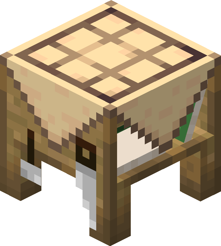 A low-spec 3D model of a crafting table from Minecraft.